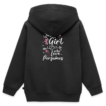 parfum odeur parfumerie luxe - Sweat Premium à capuche zippé enfant bio - noir - Dos - AI Model Kid Male (0cm)