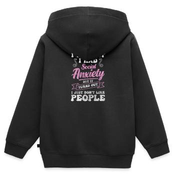 Introverti Solitaire réservé - Sweat Premium à capuche zippé enfant bio - noir - Dos - AI Model Kid Male (0cm)