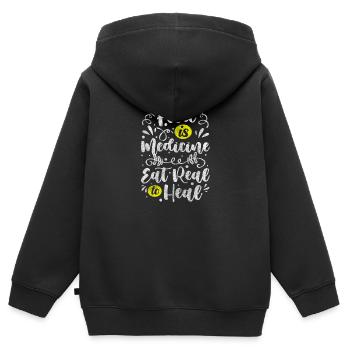 Consultante Vocation Habitudes alimentaires conscientes - Sweat Premium à capuche zippé enfant bio - noir - Dos - AI Model Kid Male (0cm)