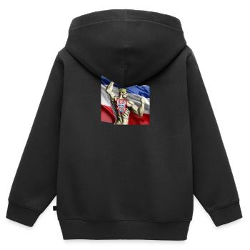 Muskelmann hält Serbische Flagge - Kinder Premium Organic Zip Hoodie - Schwarz - Hinten - AI Model Kid Male (0cm)