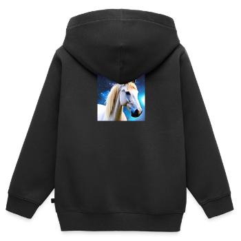 magic white horse - Kinder Premium Organic Zip Hoodie - Schwarz - Hinten - AI Model Kid Male (0cm)