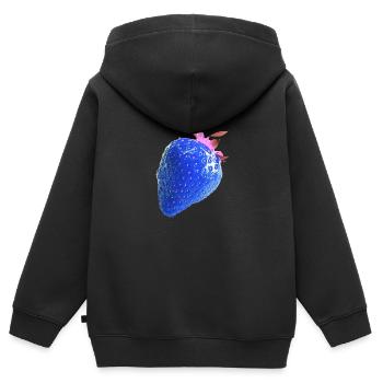 Fraise, bleu, popart, artwork - Sweat Premium à capuche zippé enfant bio - noir - Dos - AI Model Kid Male (0cm)