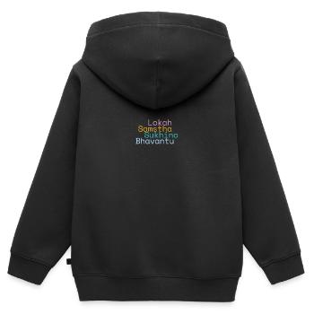 Mantra Lokah Samastha Sukhino Bhavantu Bunt - Kinder Premium Organic Zip Hoodie - Schwarz - Hinten - AI Model Kid Male (0cm)