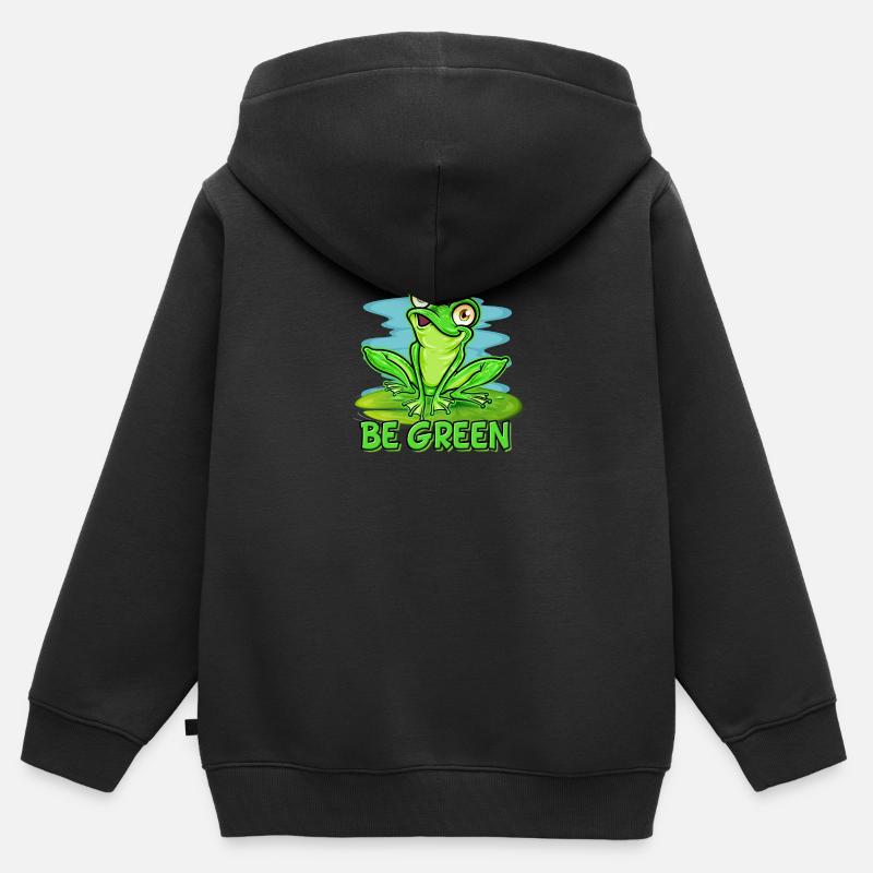 Amant grenouille | Être vert - Sweat Premium à capuche zippé enfant bio - noir