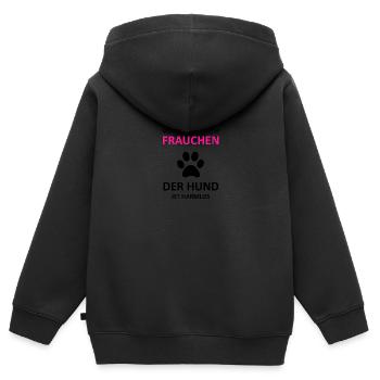 Vorsicht vor dem Frauchen - Kinder Premium Organic Zip Hoodie - Schwarz - Hinten - AI Model Kid Male (0cm)