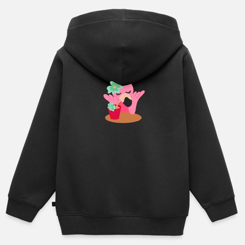 Flamingo Süß Mädchen - Sweat Premium à capuche zippé enfant bio - noir