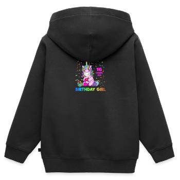 Cadeau de fille de seize ans douce de licorne - Sweat Premium à capuche zippé enfant bio - noir - Dos - AI Model Kid Male (0cm)