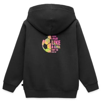 Football comme une fille - Sweat Premium à capuche zippé enfant bio - noir - Dos - AI Model Kid Male (0cm)