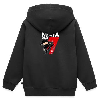7 ans 7e anniversaire garçon ninja samouraï cadeau - Sweat Premium à capuche zippé enfant bio - noir - Dos - AI Model Kid Male (0cm)