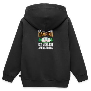Ein Leben ohne Camping ist möglich, aber Sinnlos - Kinder Premium Organic Zip Hoodie - Schwarz - Hinten - AI Model Kid Male (0cm)