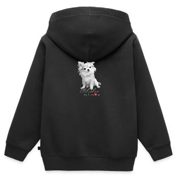 Illustration de Chihuahua avec inscription - Sweat Premium à capuche zippé enfant bio - noir - Dos - AI Model Kid Male (0cm)