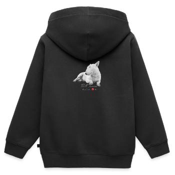 Bull terrier illustration avec inscription - Sweat Premium à capuche zippé enfant bio - noir - Dos - AI Model Kid Male (0cm)