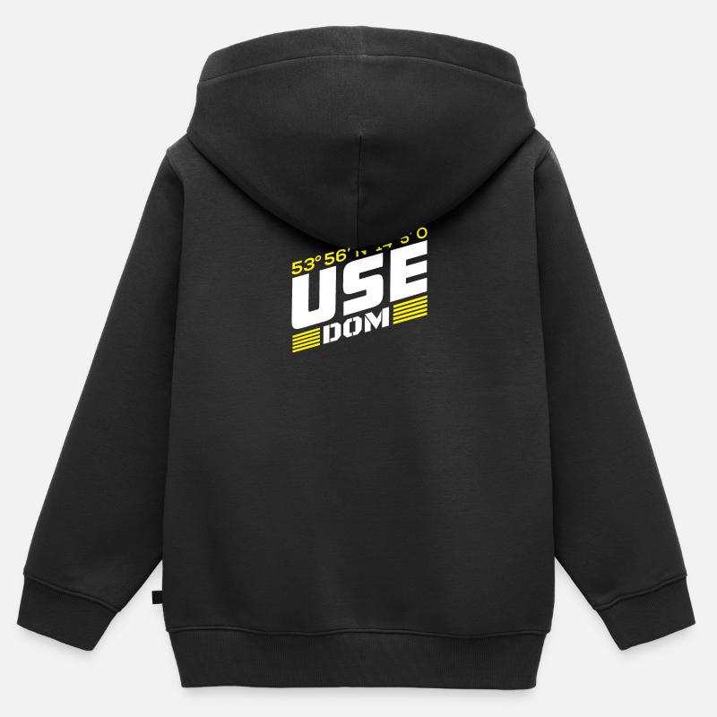 Usedom - coordonnées (italique) - Sweat Premium à capuche zippé enfant bio - noir