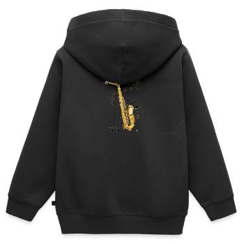 Saxophones image avec portée avec des notes musicales - Sweat Premium à capuche zippé enfant bio - noir - Dos - AI Model Kid Male (0cm)