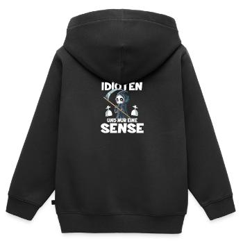 So Viele Idioten Und Nur Eine Sense - Kinder Premium Organic Zip Hoodie - Schwarz - Hinten - AI Model Kid Male (0cm)