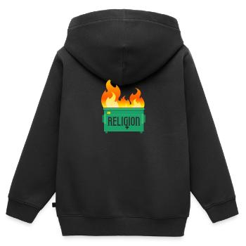 Feu de benne à ordures de religion - Sweat Premium à capuche zippé enfant bio - noir - Dos - AI Model Kid Male (0cm)