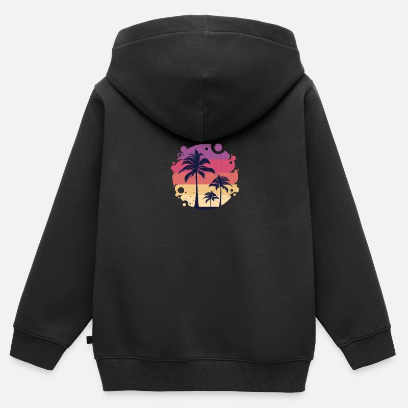 Coucher de soleil sur la plage de Miami - Sweat Premium à capuche zippé enfant bio - noir