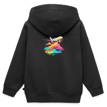 Avion avion avion pilote avion - Sweat Premium à capuche zippé enfant bio - noir - Dos - AI Model Kid Male (0cm)
