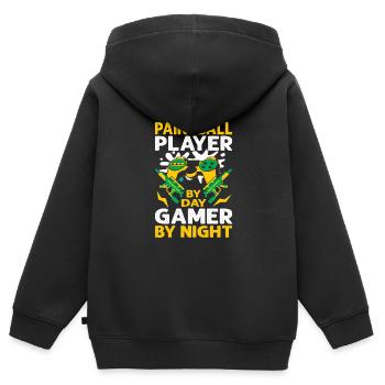 Joueur de paintball par jour Gamer by night - Sweat Premium à capuche zippé enfant bio - noir - Dos - AI Model Kid Male (0cm)
