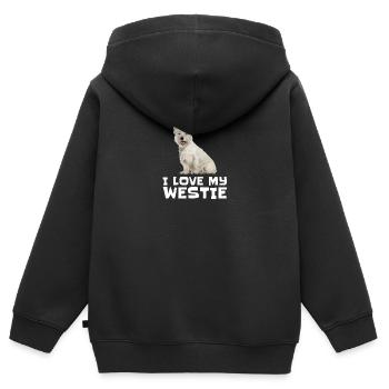 J'aime mon Westie - West Highland Terrier - Sweat Premium à capuche zippé enfant bio - noir - Dos - AI Model Kid Male (0cm)