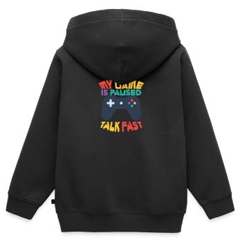 Gamer Geek My Game is Paused Talk Fast jeu - Sweat Premium à capuche zippé enfant bio - noir - Dos - AI Model Kid Male (0cm)