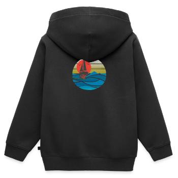 vague océan - Sweat Premium à capuche zippé enfant bio - noir - Dos - AI Model Kid Male (0cm)