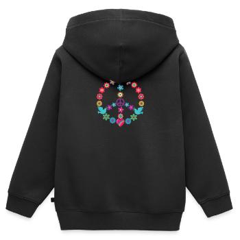 Flower Power PeaceZeichen Hippie Mouvement pacifiste - Sweat Premium à capuche zippé enfant bio - noir - Dos - AI Model Kid Male (0cm)