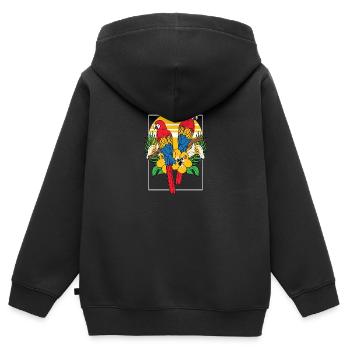 Perroquet tropique oiseau écarlate macaw - Sweat Premium à capuche zippé enfant bio - noir - Dos - AI Model Kid Male (0cm)