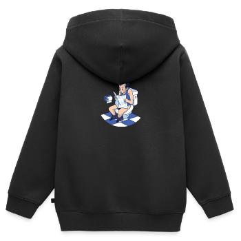 Mann liest auf der Toilette Zeitung - Kinder Premium Organic Zip Hoodie - Schwarz - Hinten - AI Model Kid Male (0cm)