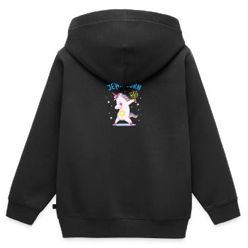 Jewnicorn-Einhorn, lustiges glückliches Chanukka - Kinder Premium Organic Zip Hoodie - Schwarz - Hinten - AI Model Kid Male (0cm)