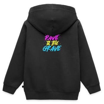 Rave jusqu'à The Grave Techno Festival Outfit Ladies - Sweat Premium à capuche zippé enfant bio - noir - Dos - AI Model Kid Male (0cm)
