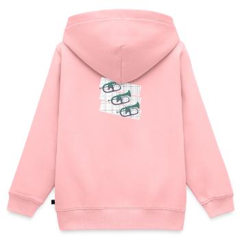 Beau graphique bugle - Sweat Premium à capuche zippé enfant bio - rose - Dos - AI Model Kid Female (0cm)