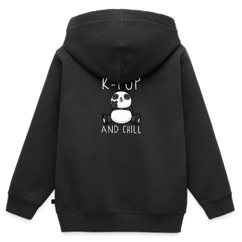 kpop, panda, corée, idée cadeau, coréen - Sweat Premium à capuche zippé enfant bio - noir - Dos - AI Model Kid Male (0cm)