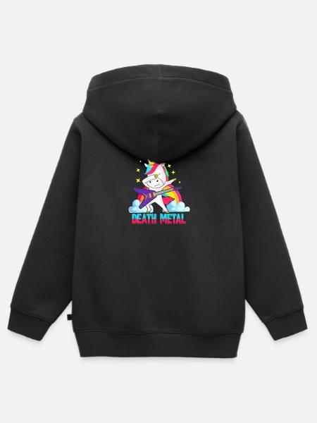 Rocker unicornio death metal - Sudadera Premium con capucha y cremallera infantil orgánica - negro