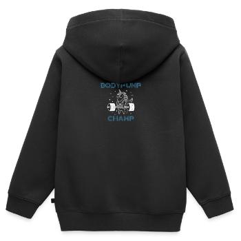 Licorne Champ Bodypump - Sweat Premium à capuche zippé enfant bio - noir - Dos - AI Model Kid Male (0cm)