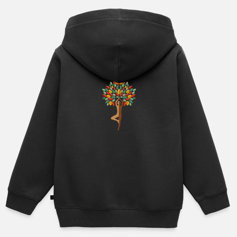 Cadeau de professeur de yoga arbre de yoga - Sweat Premium à capuche zippé enfant bio - noir