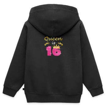 Filles D'anniversaire De 16 Ans La Reine Est Seize G - Sweat Premium à capuche zippé enfant bio - noir - Dos - AI Model Kid Male (0cm)