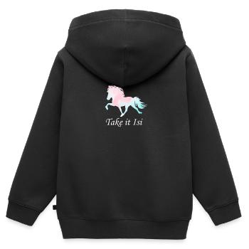 Islandpferd - Kinder Premium Organic Zip Hoodie - Schwarz - Hinten - AI Model Kid Male (0cm)