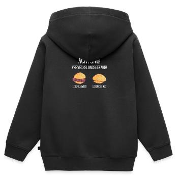 VERWECHSLUNGSGEFAHR LEBERKÄSWECK LEBERKÄS WEG HAHA - Kinder Premium Organic Zip Hoodie - Schwarz - Hinten - AI Model Kid Male (0cm)