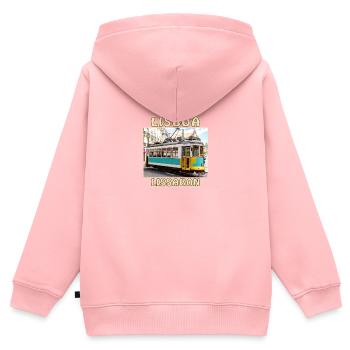 Lisboa tram Lisbonne - Sweat Premium à capuche zippé enfant bio - rose - Dos - AI Model Kid Female (0cm)