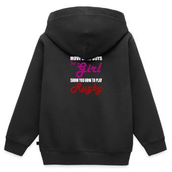 RUGBY FEMME FILLE SOEUR - Sweat Premium à capuche zippé enfant bio - noir - Dos - AI Model Kid Male (0cm)