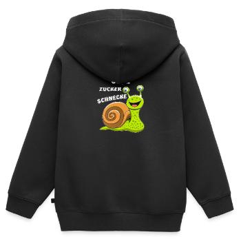 138 SUEßE ZUCKER SCHNECKE - Kinder Premium Organic Zip Hoodie - Schwarz - Hinten - AI Model Kid Male (0cm)