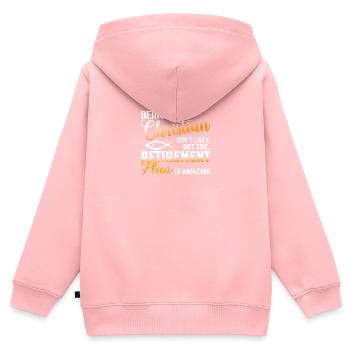 Plan de retraite religieuse chrétienne - Sweat Premium à capuche zippé enfant bio - rose - Dos - AI Model Kid Female (0cm)