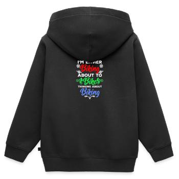 Bin am Fahrrad fahren oder werde Fahrrad fahren - Kinder Premium Organic Zip Hoodie - Schwarz - Hinten - AI Model Kid Male (0cm)