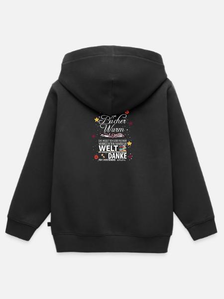 Bücherwurm - Kinder Premium Organic Zip Hoodie - Schwarz