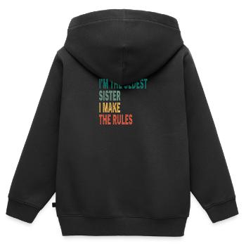 Je suis l'aîné, je fais les règles soeur - Sweat Premium à capuche zippé enfant bio - noir - Dos - AI Model Kid Male (0cm)