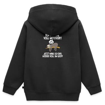 Ich war motiviert jetzt habe ich das im Griff - Kinder Premium Organic Zip Hoodie - Schwarz - Hinten - AI Model Kid Male (0cm)