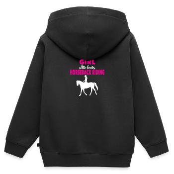 Reiterin - Kinder Premium Organic Zip Hoodie - Schwarz - Hinten - AI Model Kid Male (0cm)