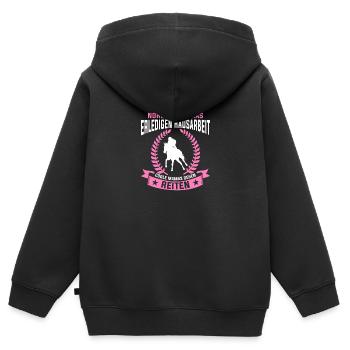 Reiterin Mama Reitlehrerin Reitverein Pferdesport - Kinder Premium Organic Zip Hoodie - Schwarz - Hinten - AI Model Kid Male (0cm)