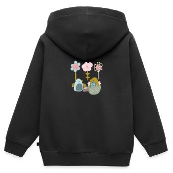 Pâques poussins printemps printemps fleurs nature printemps - Sweat Premium à capuche zippé enfant bio - noir - Dos - AI Model Kid Male (0cm)
